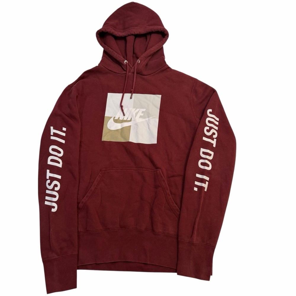Nike Air Hoodie Mens Large Maroon Sportswear Swoosh Box Logo Hooded Sweatshirt